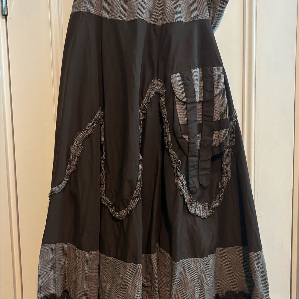 Hazel Brown skirt with Plaid Accents